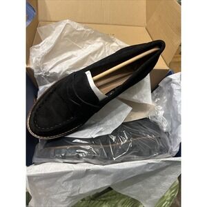 White Mountain 8 Wide Womens Black Suede Penny Loafers Shoes Slip On Gunner Shoe